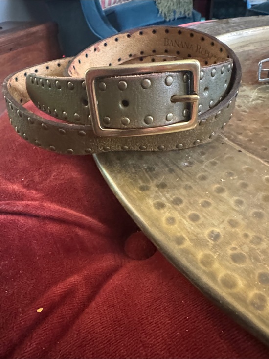 Banana Republic Olive Green Studded Leather Belt with Brass Buckle